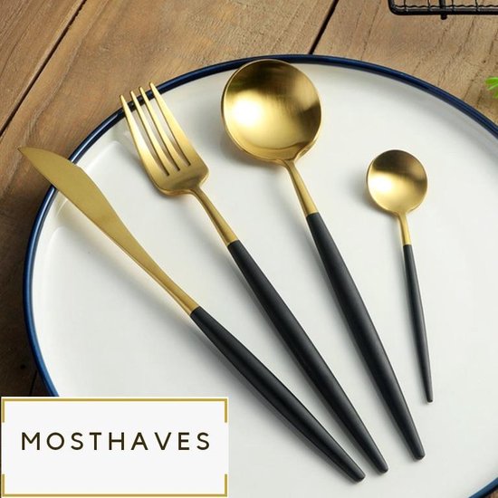 Mosthaves - 4 delig - Zwart Goude Bestek Set – Luxe design - Goud - Luxe -  Bestek -... | bol.com