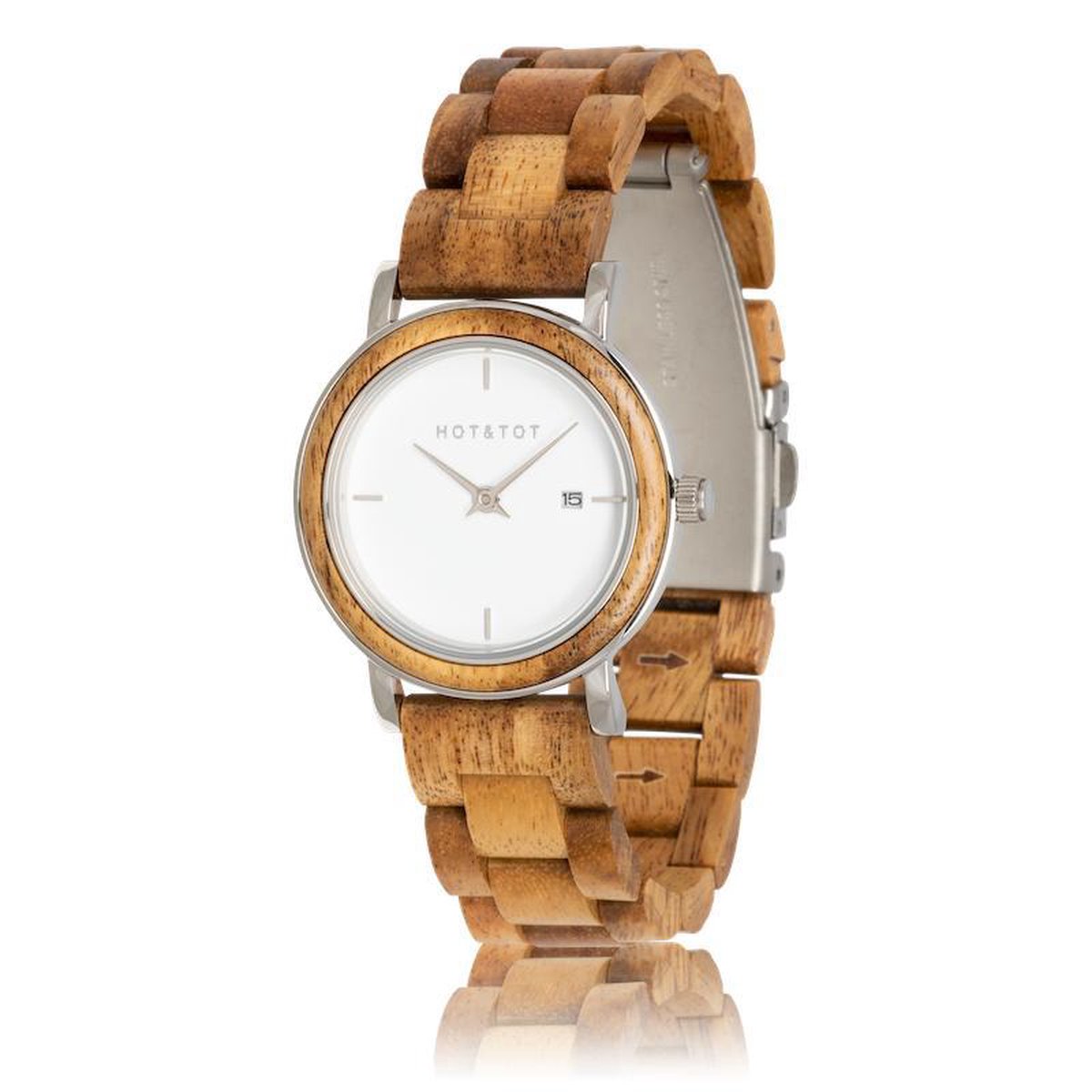 HOTTOT | Hemera - Houten horloge voor dames - 32mm - Acacia hout - Zilver - Wit