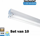 LED Buis armatuur 150cm - Dubbel | Inclusief Hoge Lumen LED buizen - 3000K - Warm wit (Set van 10 stuks)