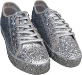 Dames – glitter sneaker - rock ’n roll schoen – gay pride - party shoe - shine schoe – jaren 60 - De Toppers - feest – festival - kerstmis - carnaval – zilver – 38
