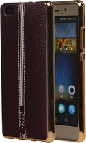 M-Cases Bruin Leder Design TPU back case cover hoesje voor Huawei P8 Lite