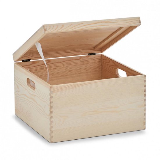 Zeller Storage Box "Cube" with lid, pinewood