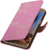 Mobieletelefoonhoesje.nl - Samsung Galaxy S6 Edge Plus Hoesje Bloem Bookstyle Roze