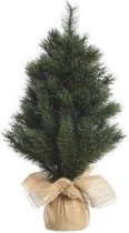 Groene kunst kerstboom/kerstboompje 45 cm met jute zak/kluit - Kerstversieringen/kerstdecoraties
