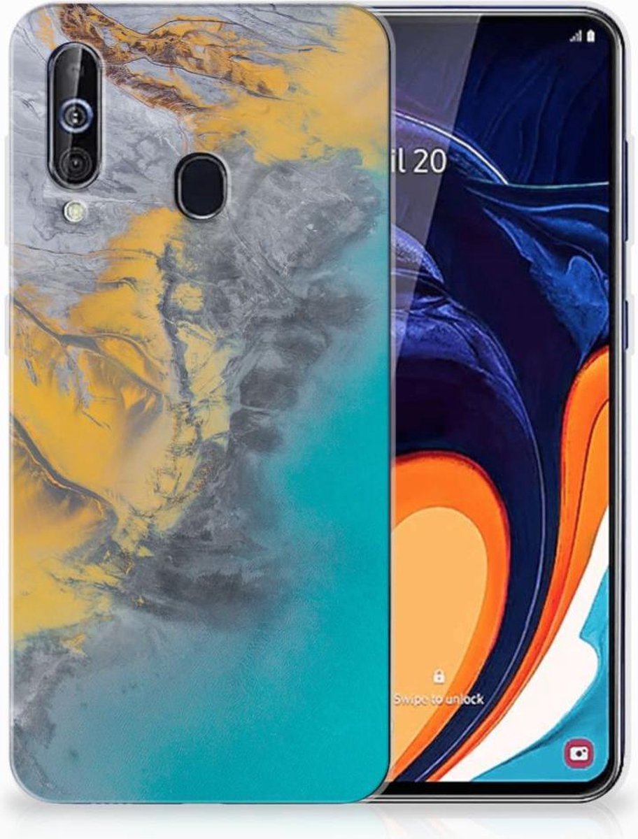 Samsung Galaxy A60 TPU Siliconen Hoesje Marble Blue Gold