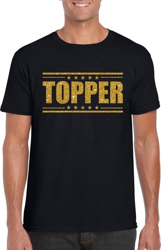 Druppelen Dwang Rendezvous Toppers Zwart Topper shirt in gouden glitter letters heren - Toppers  dresscode kleding L | bol.com