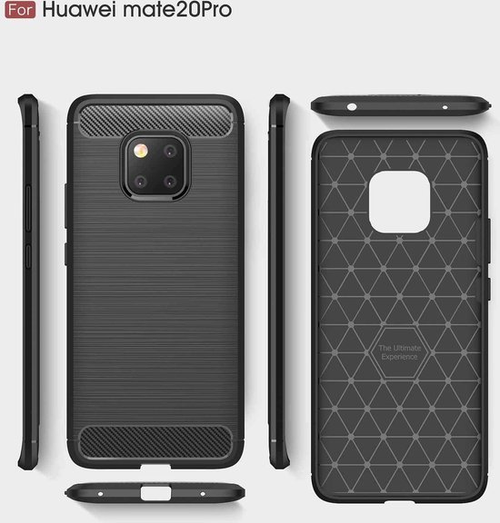 DrPhone Mate 20 PRO - Coque en TPU brossé - Coque en Siliconen anti- chute Ultimate - Look fibre de carbone - Zwart