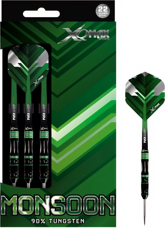 XQMax - Monsoon - darts - 26 gram - dartpijlen - 90% tungsten - steeltip van XQMax — afbeelding 2