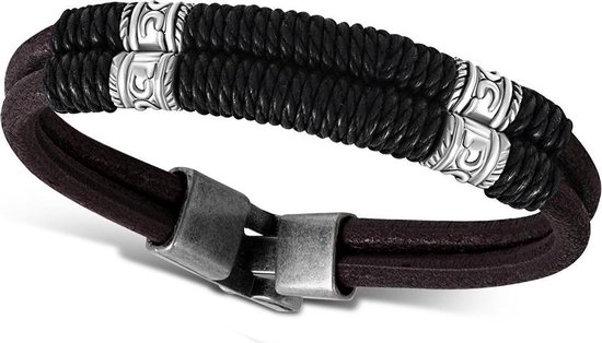 Bracelet Amanto Farzan F - Homme - Cuir - Acier 316L - Corde - 15 mm - 21 cm