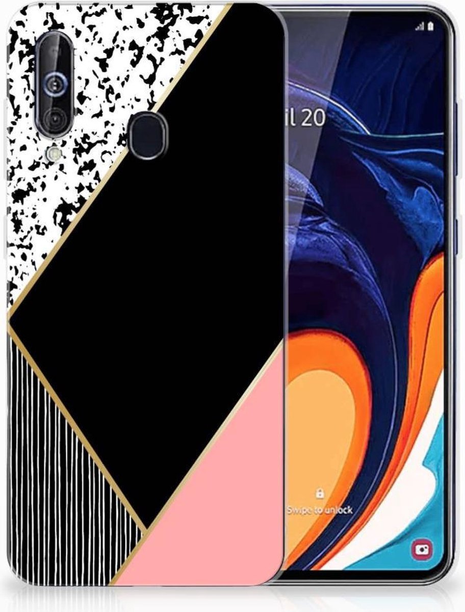 Samsung Galaxy A60 TPU Hoesje Zwart Roze Vormen
