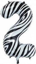 Folie Ballon Cijfer 2 Zebra XL 86cm leeg