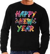 Happy new year sweater / trui voor oud en nieuw voor heren - zwart - Nieuwjaarsborrel kleding XXL