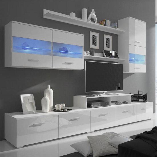vidaXL TV-meubel LED 250 hoogglans wit 7-delig VDXL_244025 |