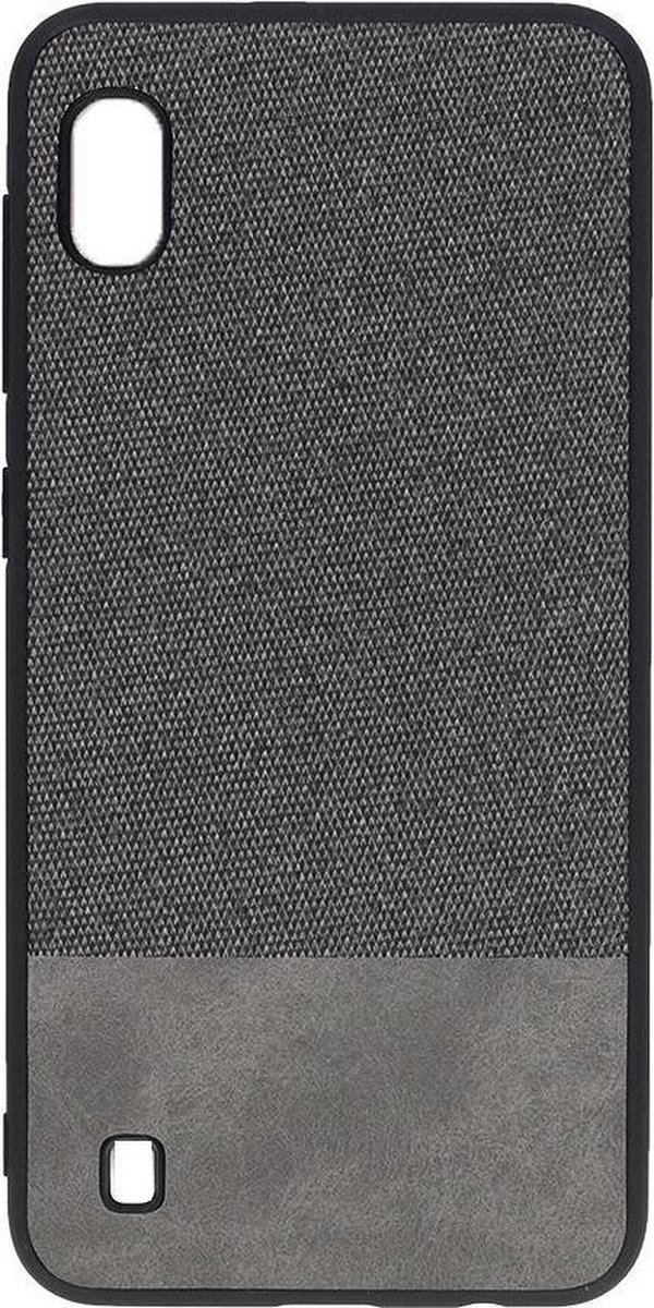 Shop4 - Geschikt voor Samsung Galaxy A10 Hoesje - Harde Back Case Denim en Leer Grijs