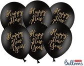 Ballonnen 30cm, Happy New Year, Pastel zwart (1 zakje met 6 stuks)