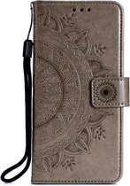 Shop4 - Samsung Galaxy A70 Hoesje - Wallet Case Mandala Patroon Grijs