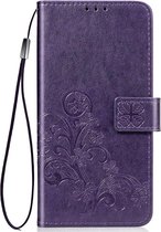 Shop4 - OnePlus 7 Pro Hoesje - Wallet Case Bloemen Patroon Paars