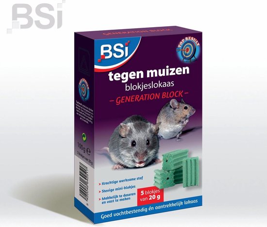 BSI - Generation Block - Tegen muizen- Ongediertebestrijding - 100 g lokaas - (5x20g)