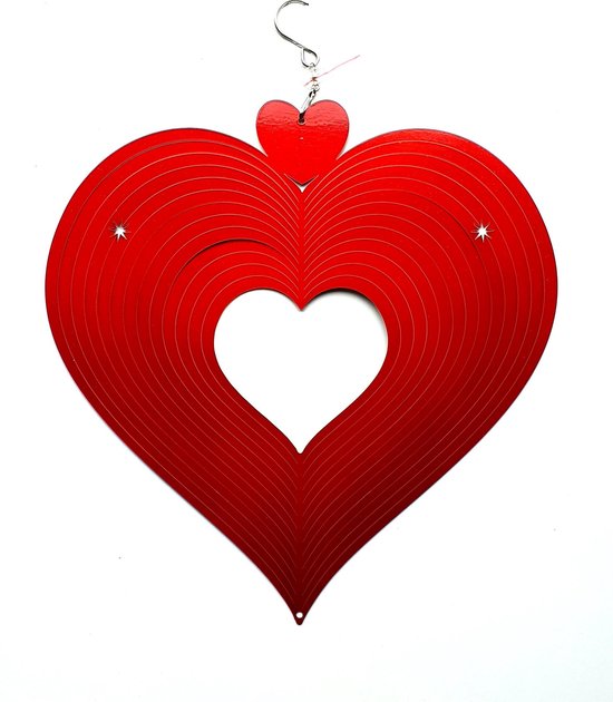 Spin Art windspinner hart RVS - Ø 30 cm - rood
