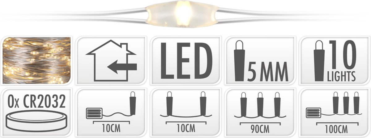 S.i.a. Zilverdraad Kerstverlichting Op Batterij 90Cm 10 Led Lampjes