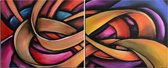 Schilderij 2 luik retro abstract 120 x 50 Handgeschilderd - Artello - handgeschilderd schilderij met signatuur - 700+ collectie Artello schilderijenkunst