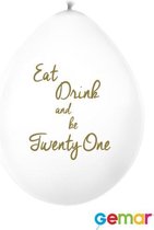 Ballonnen Eat drink and be 21 Wit met opdruk Goud (lucht)