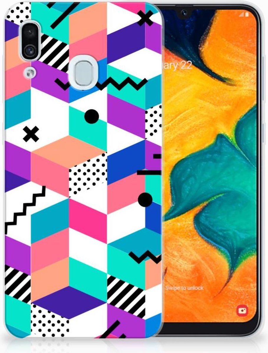Samsung Galaxy A30 TPU Hoesje Blokken Kleurrijk