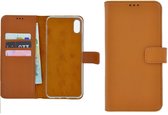 iPhone XR hoesje - Bookcase - Portemonnee Hoes Echt leer Wallet case Effen Bruin