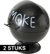2x Zwarte terras asbakken Smoke 15 cm - Buiten asbakken - Tafelaccessoires - Tuin artikelen
