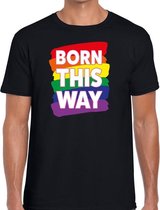 Born this way regenboog gaypride shirt zwart voor heren 2XL