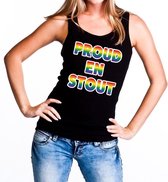 Proud en stout gaypride tanktop/mouwloos shirt - zwart singlet regenboog voor dames - Gay pride L