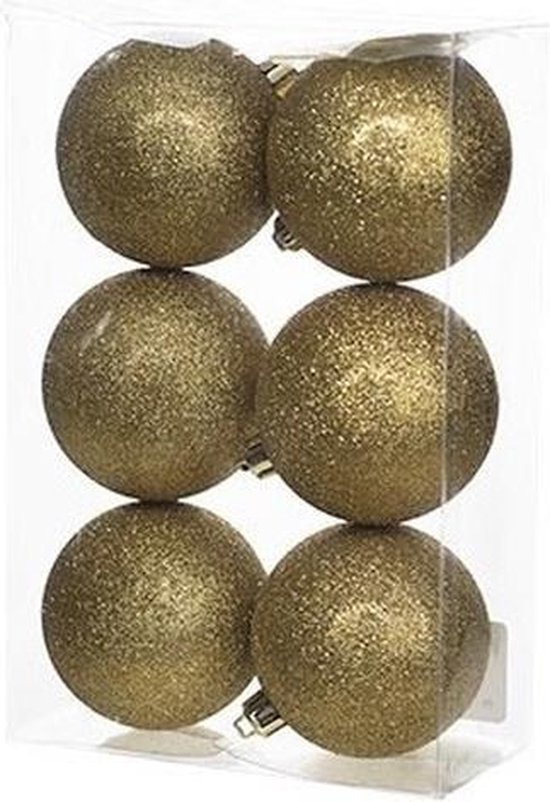 6x Boules de Noël synthétiques dorées 8 cm - Paillettes - Boules de