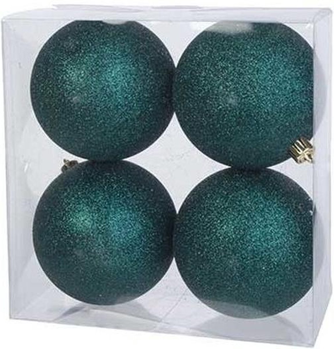 4x Petrol blauwe kunststof kerstballen 10 cm Glitter Onbreekbare