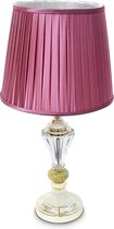 relaxdays Roze tafellamp satijn, retro design bureaulamp, klassieke romantische lamp 60 cm