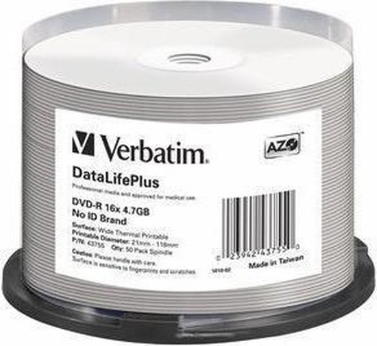 Verbatim DVDR AZO 4.7GB 16X DL THERMAL PRINTABLE Rohling