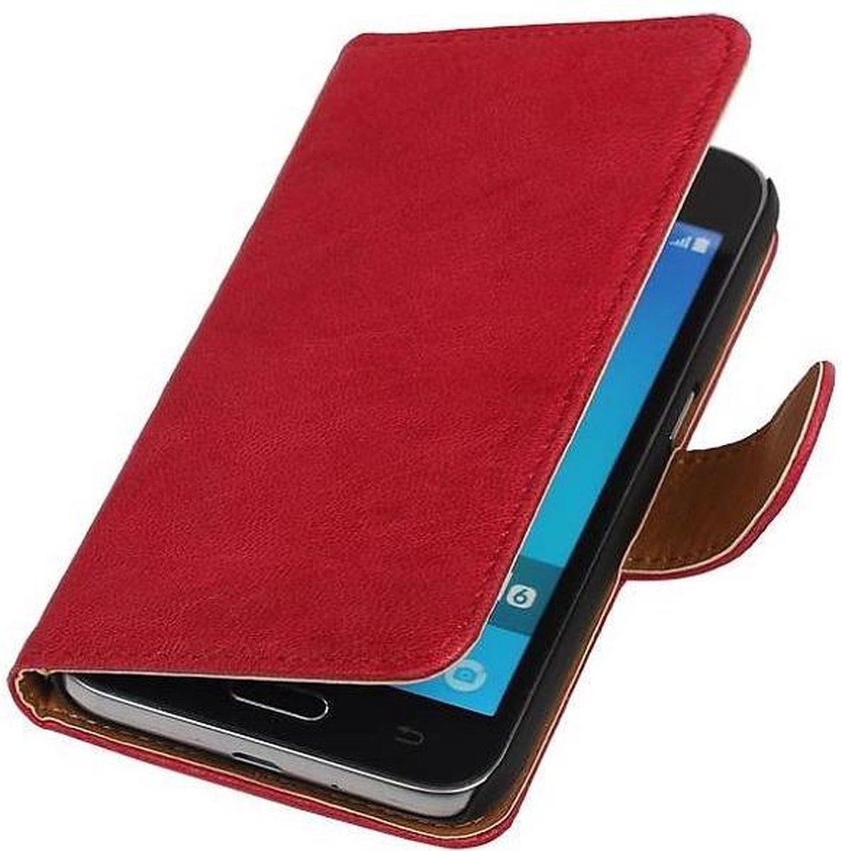 Washed Leer Bookstyle Hoesje - Geschikt voor Samsung Galaxy J1 J100F Roze
