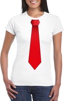 Wit t-shirt met rode stropdas dames M
