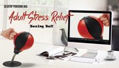 Boksbal-Bureau-Desktop-Stress-Buster-Kantoor-Gadget-Anti Stres-Mini Boksbal-Zuignap-Leder-Zwart met Rood
