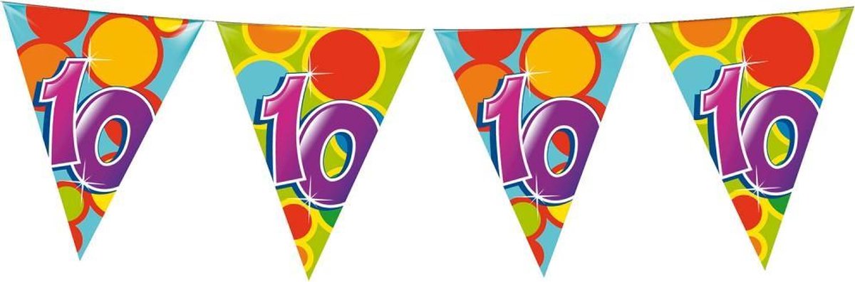 Haza Vlaggetjes met 10 jaar opdruk - leeftijd verjaardag - versiering - kunststof - 10 meter - vlaggenlijn — cadeau in Cadeau-ideeën - foto 2