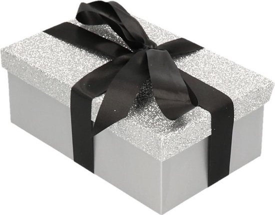 Coffret cadeau - Coffret cadeau paillettes argent 17 x 11 cm et ruban cadeau  noir -... | bol.com