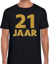 21 jaar goud glitter verjaardag t-shirt zwart heren -  verjaardag shirts M