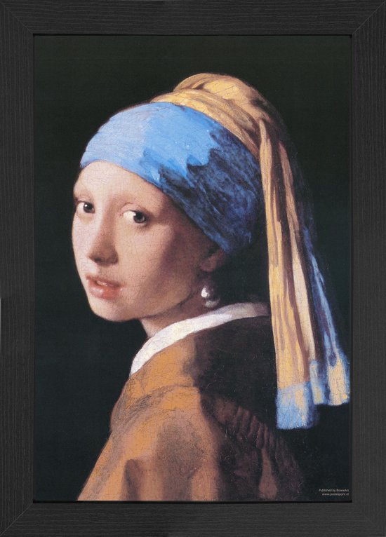 Meisje van Vermeer-Poster-kunst-inclusief houten fotolijst met artprint-poster Meisje van Vermeer-Meisje met de Parel-(34x46cm)-aanbieding