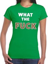 What the Fuck tijger print tekst t-shirt groen dames XS