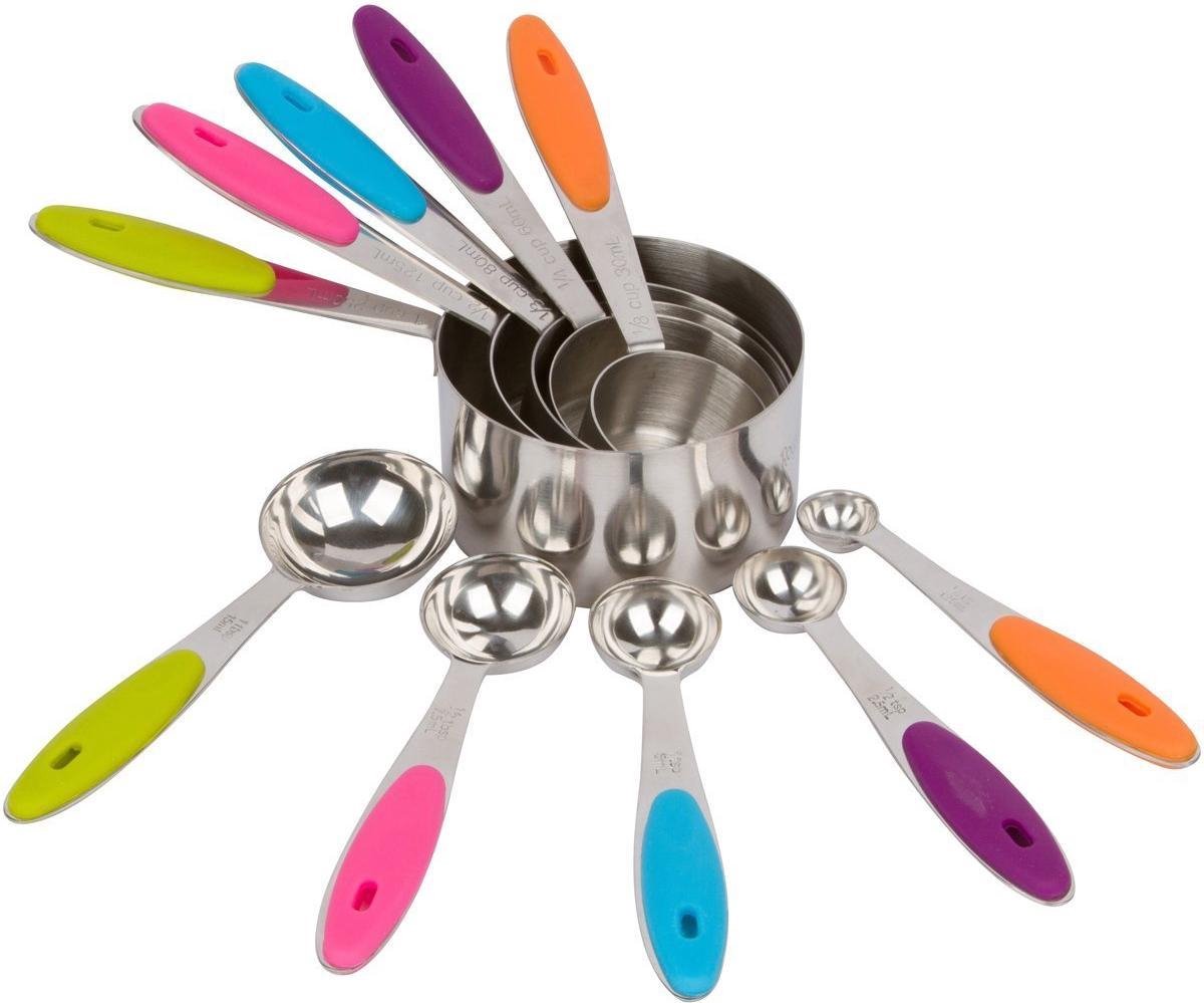 KitchenBrothers Professionele 10-Delige RVS Maatbeker Set - Maatlepel Set - Complete Maatschep Set – Maatcups - Maatcupset