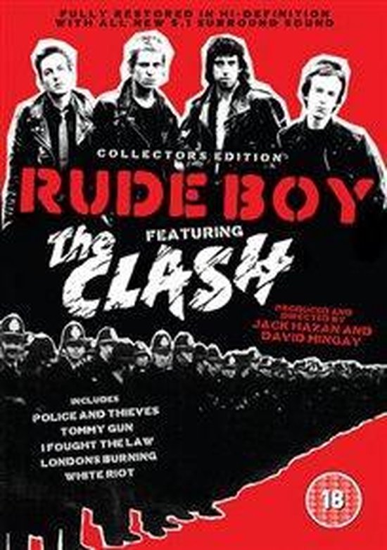 DVD hoes met vier mannen en tekst: Rude Boy, The Clash, Collectors Edition, Fully Restored in Hi-Definition.