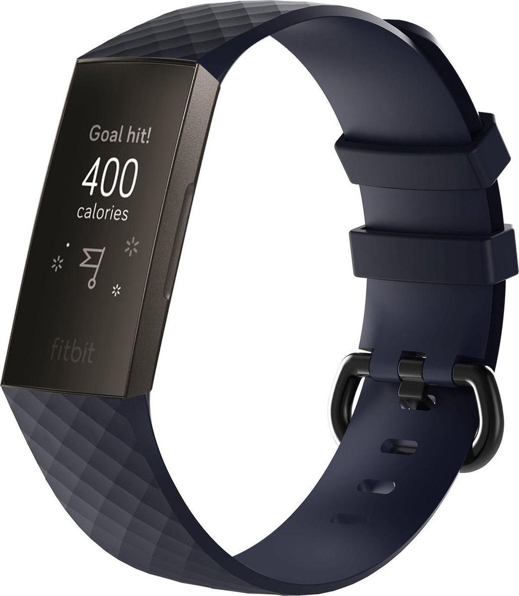 KELERINO. Siliconen bandje geschikt voor Fitbit Charge 3 / Charge 4 Donker blauw - Small