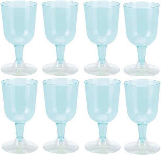 8x Blauwe plastic wijnglazen 170 ml - Kunststof wegwerp glazen voor wijn |  bol.com