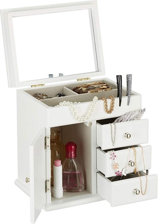 Wit houten kastje voor sieraden en make-up | bol.com