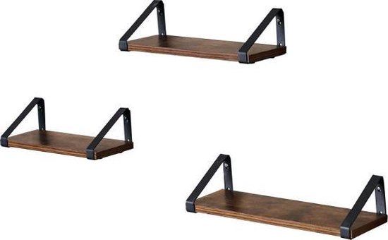 MIRA Home - Wandplank hout - Plank - Set van 3 - Bruin - Industrieel - 40 x 12