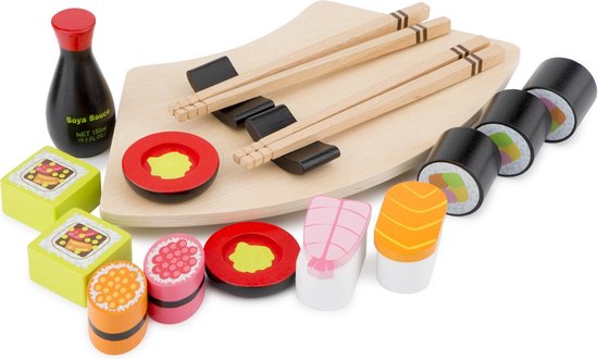Woet® Houten Sushi Speelset - 21-delig Japans Rollenspel Speelgoed - Inclusief Stokjes, Sojasaus en Serveerplank - Speelgoedeten - Educatief Keukenspeelgoed - Vanaf 3 Jaar